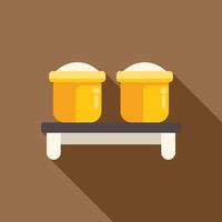 Two golden buckets full of flour are standing on the shelf vector