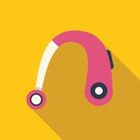 Pink bluetooth headset lying on a yellow background with a long shadow vector
