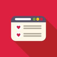 Web page showing online dating profile with hearts for matching vector