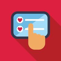 Hand selecting heart icon on mobile phone touchscreen vector