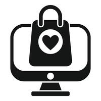 Computer showing shopping bag with heart for online donations vector