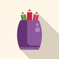 Purple pencil holder with pencils pointing up minimalist flat design icon with long shadow vector