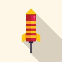 Red and yellow firework rocket standing with long shadow vector