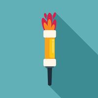Burning torch with flames providing light in flat design style with long shadow vector