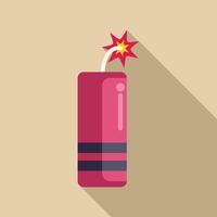 Red dynamite stick with burning fuse explosives concept vector