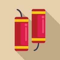 Two red firecrackers with burning wicks are making noise and smoke vector