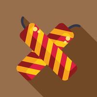 Two red and yellow firecrackers making a cross with long shadow vector