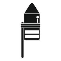 Black and white icon of a rocket taking off from launchpad vector