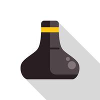 Black chemical flask icon with long shadow for web design vector