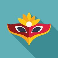 Red carnival mask with yellow feathers is lying on blue background vector