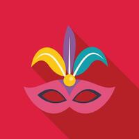 Pink carnival mask with feathers is lying on red background vector