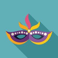 Purple and yellow carnival mask with feathers is lying on turquoise background vector