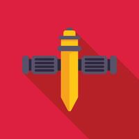 Satellite with solar panels orbiting earth flat design icon vector