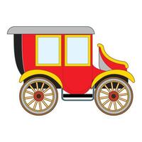 Red and yellow vintage horse carriage staying on white background vector
