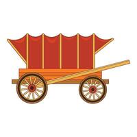Wooden wagon with red canopy standing on white background vector