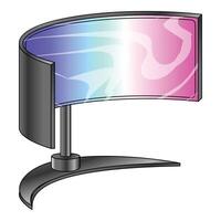 Modern curved ultrawide computer monitor displaying abstract gradient background vector