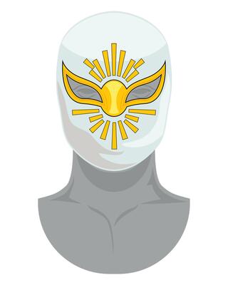 A white mask with a yellow sun on it