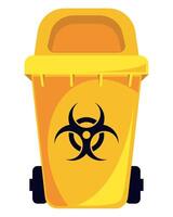 A yellow trash can with a biohazard symbol on it vector