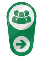 A green button with people in it and an arrow pointing to it vector