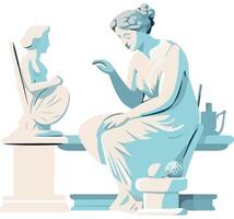A woman sitting on a bench next to a statue vector