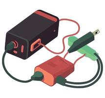 A power supply and a charger are connected to each other vector