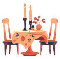 A table with two chairs and a tablecloth vector