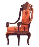 An old chair with a brown upholstered seat vector