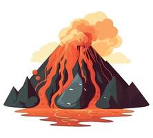 Volcano erupting with lava and hot lava, cartoon illustration on white background vector