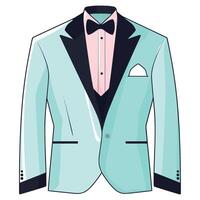 A blue tuxedo with a black bow tie and pink pocket square vector