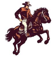 Cowboy riding horse illustration vector