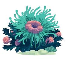 An illustration of a sea anemone with pink flowers vector