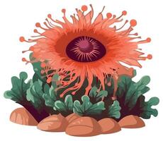 An orange flower with leaves and rocks vector