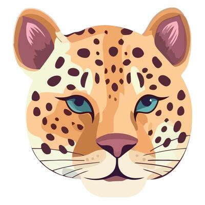 A leopard's face with blue eyes and a big nose