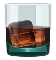 A glass of whiskey with ice cubes in it vector
