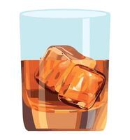 A glass of whiskey with ice cubes in it vector