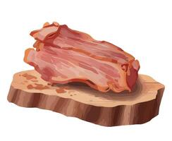 A piece of bacon on a piece of wood vector