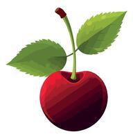 A red cherry with green leaves on a white background vector