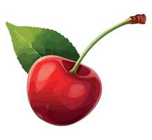 A red cherry with green leaves on a white background vector