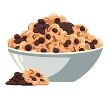 A bowl of cereal with chocolate chips and a spoon vector