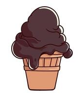 Chocolate ice cream in a waffle cone illustration vector