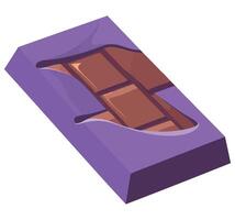 A chocolate bar in a purple wrapper on a white background vector