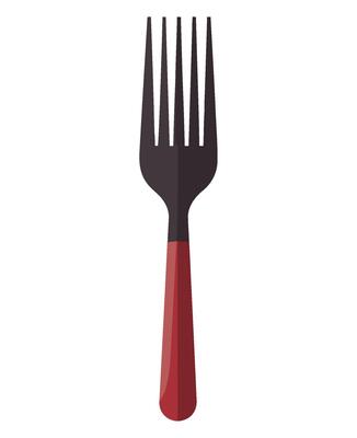 Fork with red handle and black handle on white background