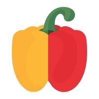 A red and yellow pepper with a green stem vector