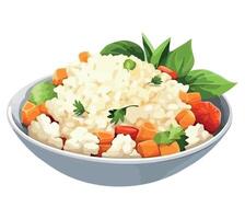 Rice with vegetables and herbs in a bowl vector