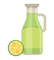 A glass jug with lemon juice and a slice of lime vector