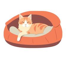 An orange cat is sleeping in a bed vector