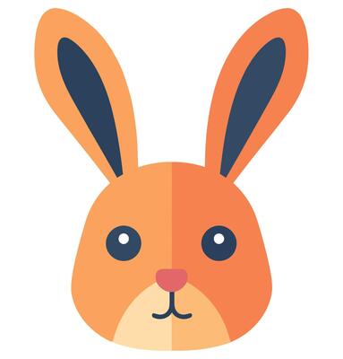 A rabbit head with a blue nose and ears
