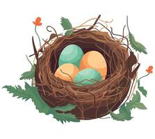 Easter eggs in a nest vector