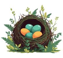 Easter eggs in a nest vector