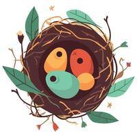 A bird nest with two birds inside vector
